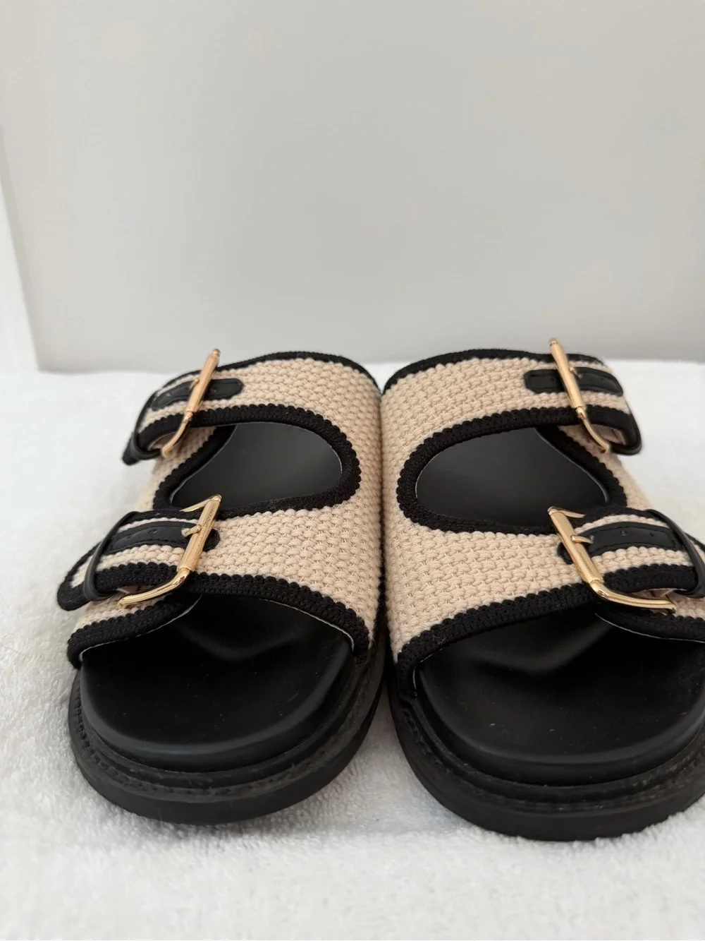 Universal Thread Kylie Knit Double Band Footbed Sandals Size 10 Neutral